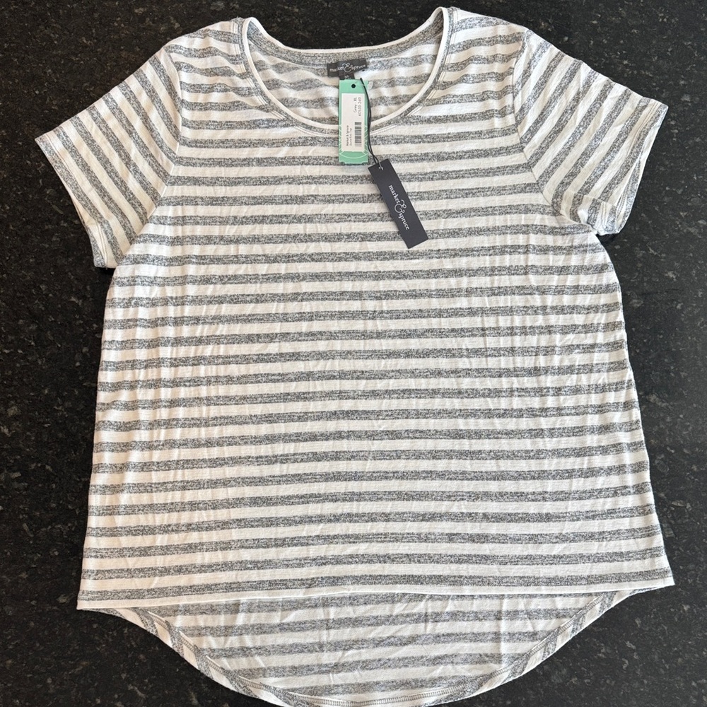 Gray and White Striped T-Shirt